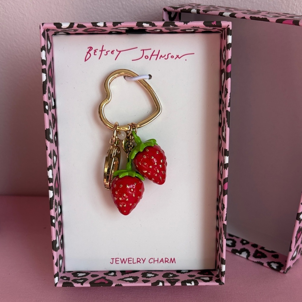 Betsey Johnson Red Strawberry Keychain Bag Charm NWT